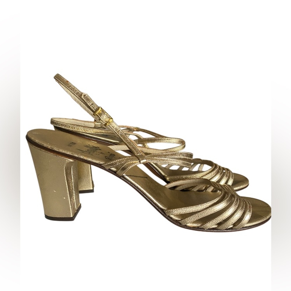 amalfi by rangoni shoes Strappy Sandals Heels Women Size 7N Narrow Gold Metallic